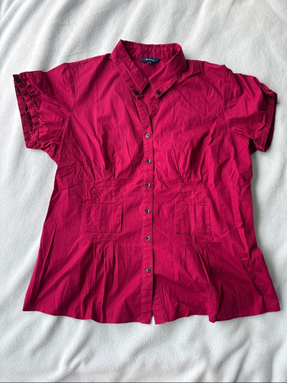 Reitmans Hot Pink Cinched Waist Short Sleeve Cotton Blouse